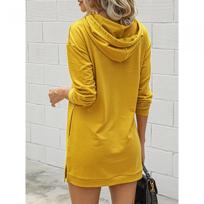 Solid Color Long Sleeves Casual Hooded Dress For Women