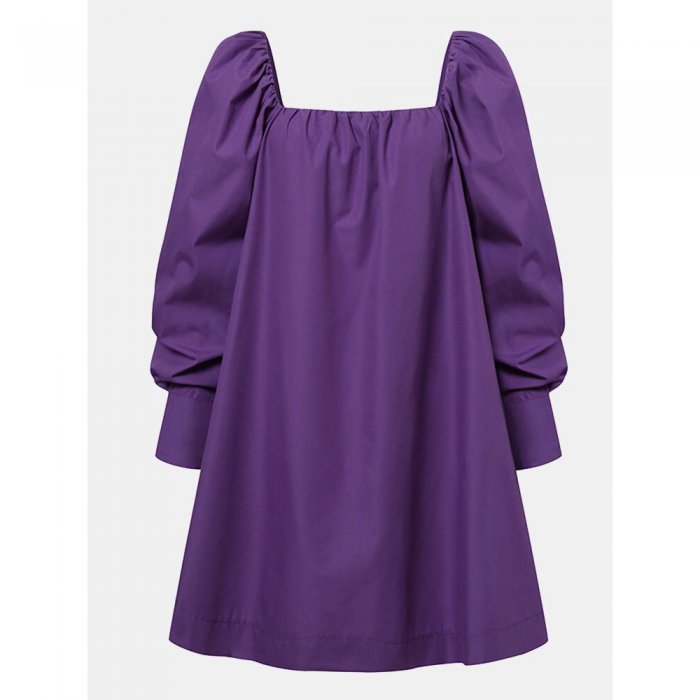 Solid Color Square Collar Long Sleeve Casual Dress For Women